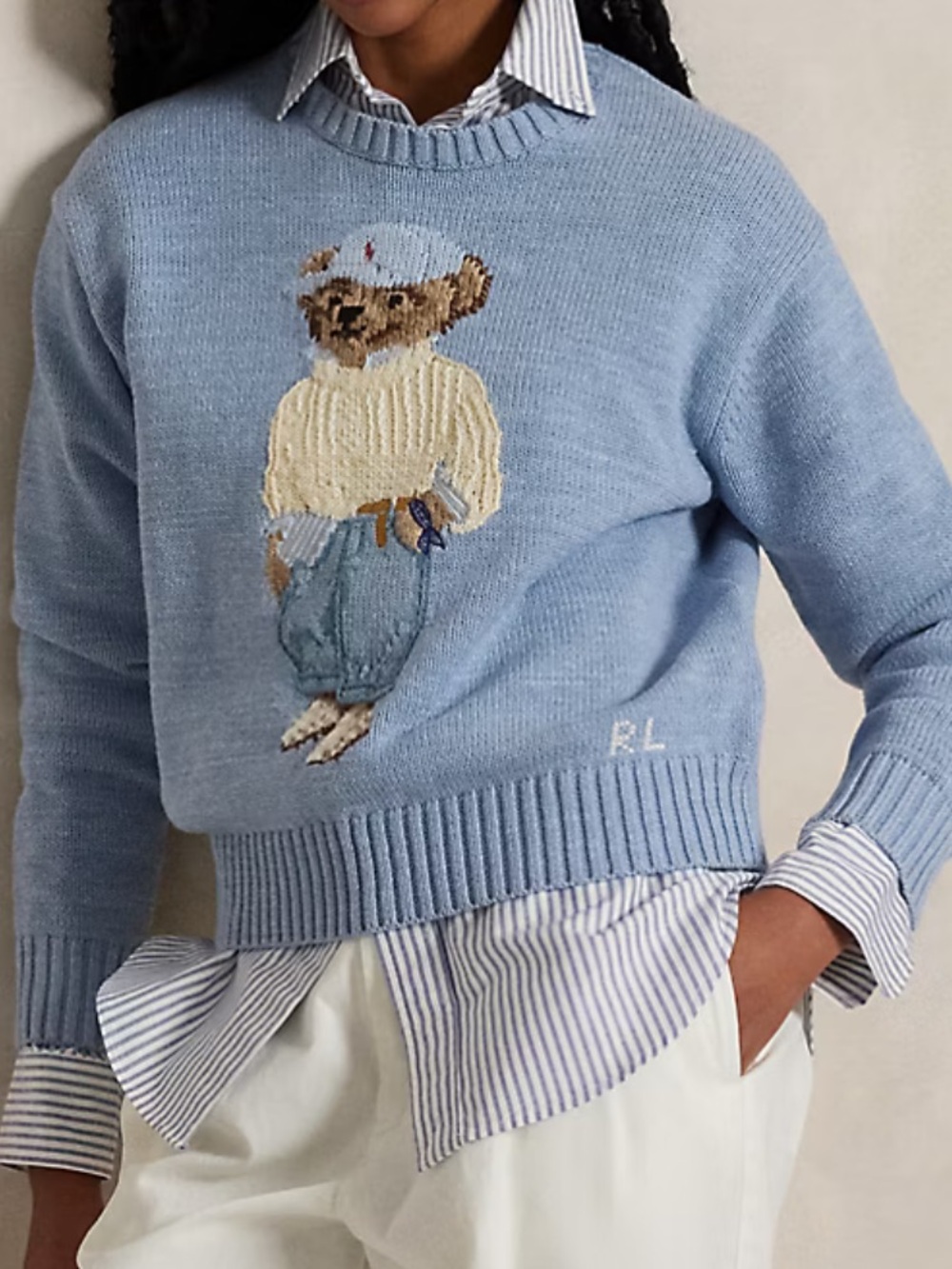 Polo by Ralph Lauren Light Blue Bear Crewneck Cotton Sweater M NWT - Picture 4 of 9